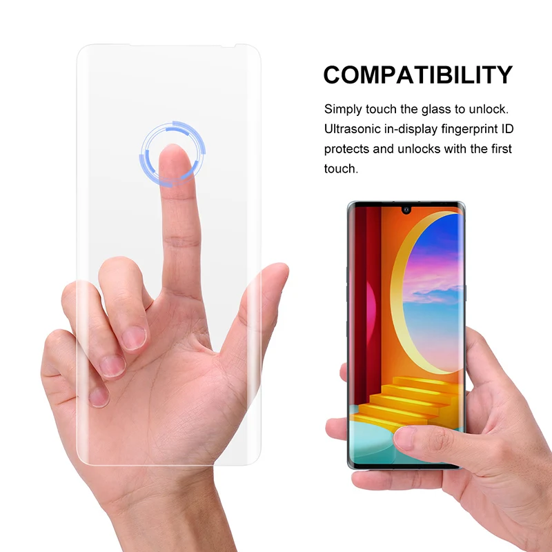 for lg velvet tempered glass lg wing screen protector uv liquid full glue film full cover with fingerprint unlock glass free global shipping
