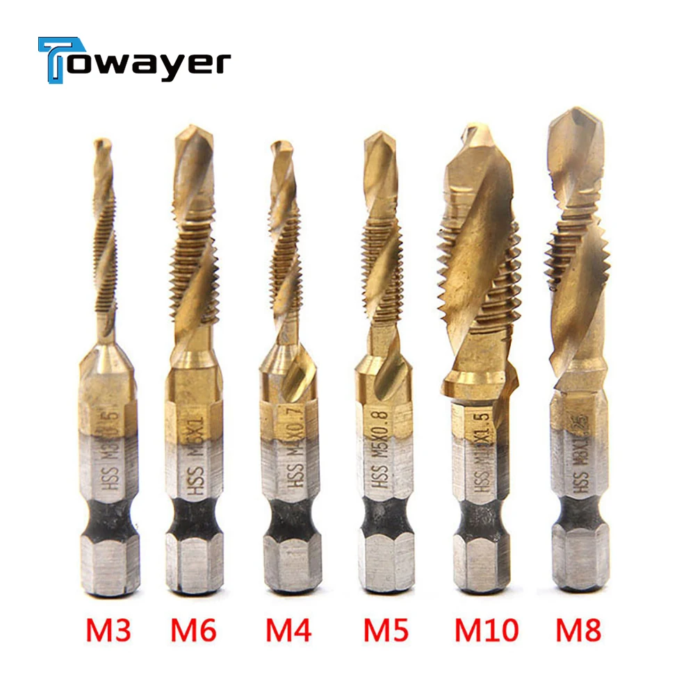

6 шт шестигранный хвостовик сверла Титан покрытием винт из быстрорежущей стали с резьбой метрический нажмите винтонарезного станка состав...