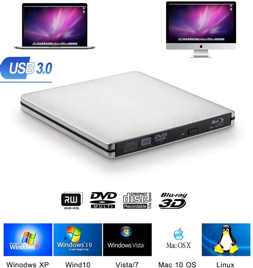 Gravador de cd Externo para Windows Dvd do Leitor do Escritor de Blu-ray da Movimentação 3d dos Leitores de Dvd da Movimentação Usb3.0 do Queimador de Blu-ray Ótica Magro – Ios
