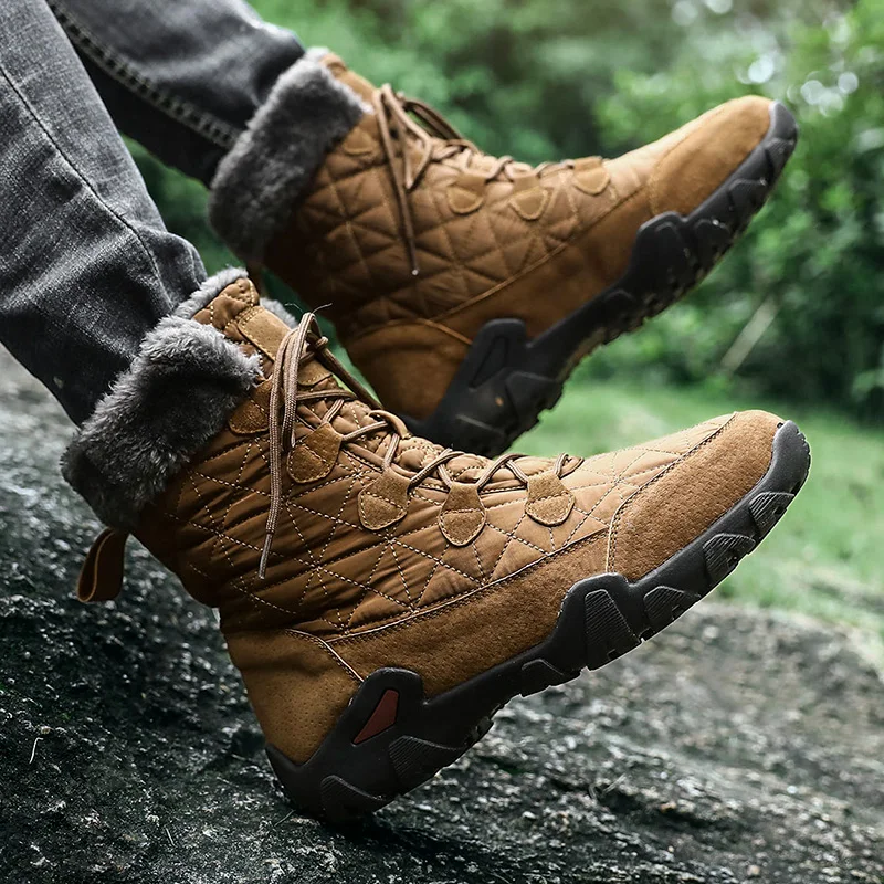 

New Winter Waterproof Men's Boots Warm Plush Snow Boots Outdoor Non-slip Hiking Boots Work Shoes Men Ankle Boots Big Size 38-48