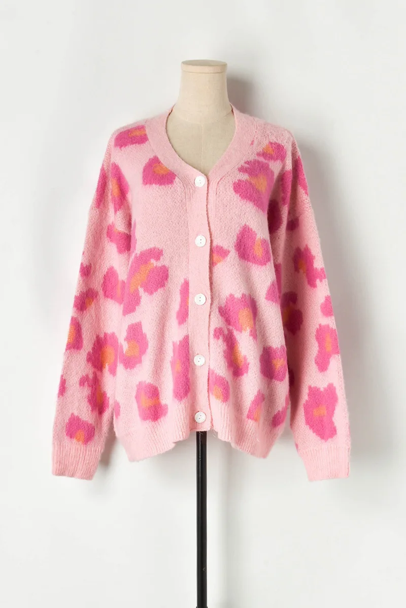 Женский мохеровый кардиган 2019 lazy oaf розовый Леопардовый длинный вязаный свитер