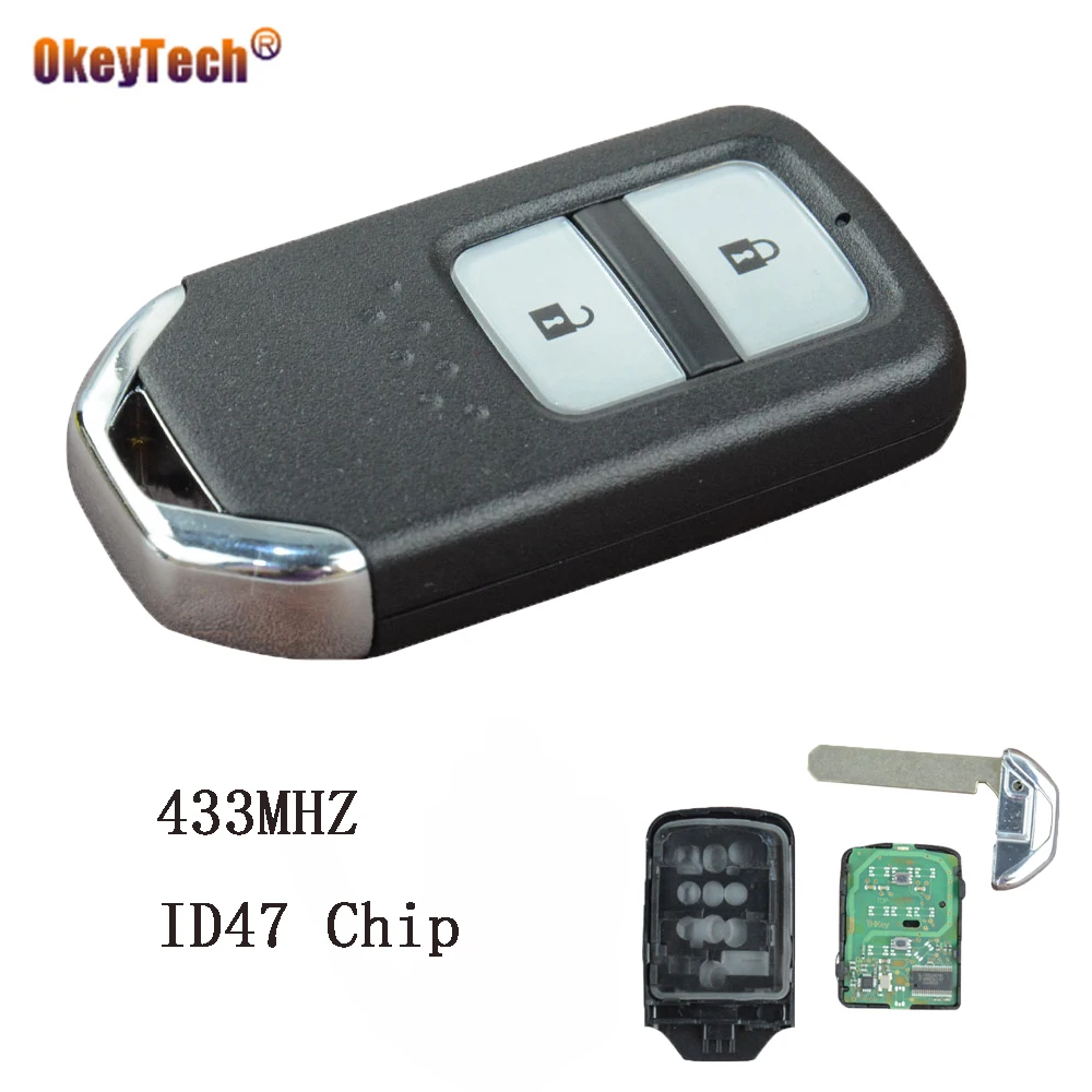 

OkeyTech 2 Buttons Complete Remote Control Car Key For Honda CRV City Jazz XRV Venzel FSK ID47 Chip Keyless Entry Insert Blade