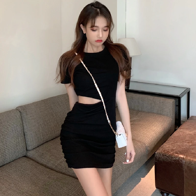 

Women Clothes Dress Korean Temperament High Waist Tight Sexy Bag Hip Hollow Out Fashion French Summer One Piece Kawaii Dresses