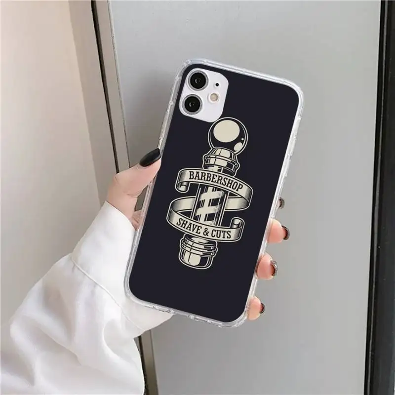 

Barber Shop Hair Stylist tools Phone Case Transparent for iPhone 11 12 mini pro XS MAX 8 7 6 6S Plus X 5S SE 2020 XR