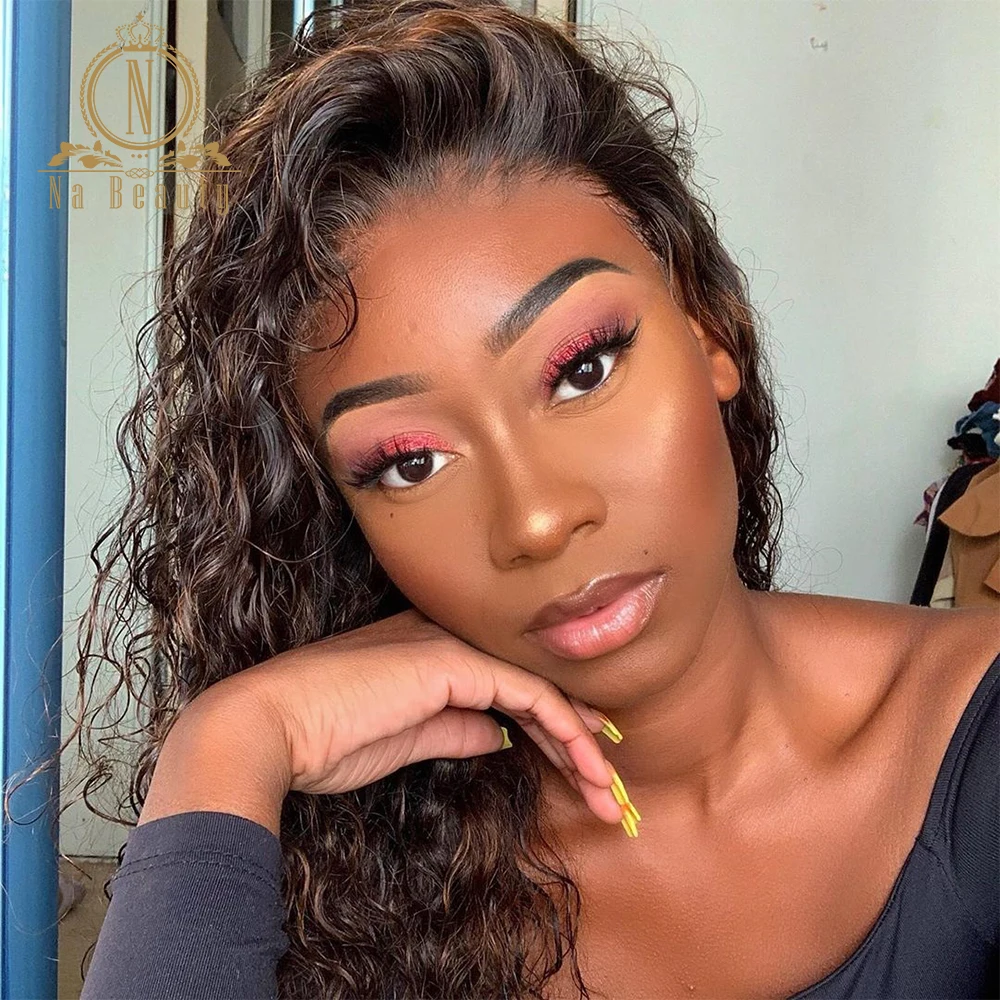 Медовая Блондинка хайлайтер кудрявый парик T часть кружева человеческие волосы