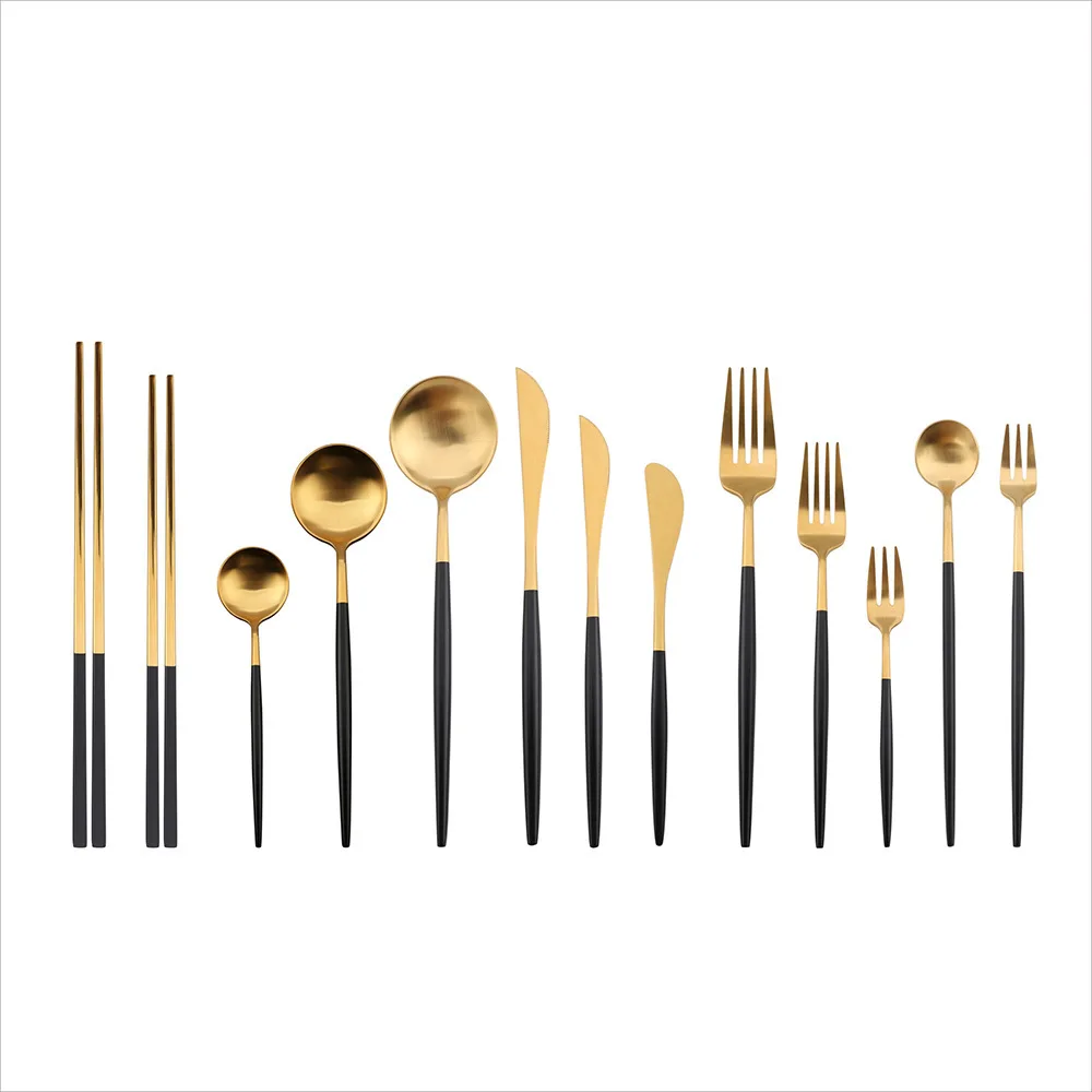 

Steel Portuguese Tableware Brushed Matte Knives Fork and Spoon Set 4 Pieces