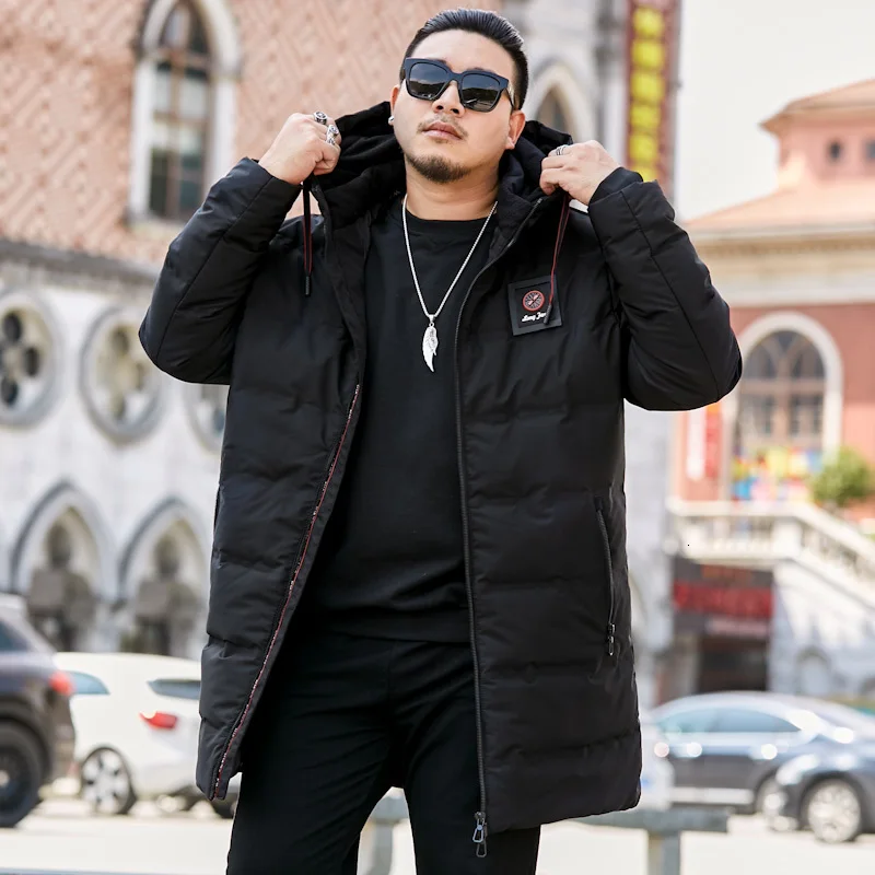 Мужской пуховик с капюшоном теплая куртка на белом утином пуху большого размера