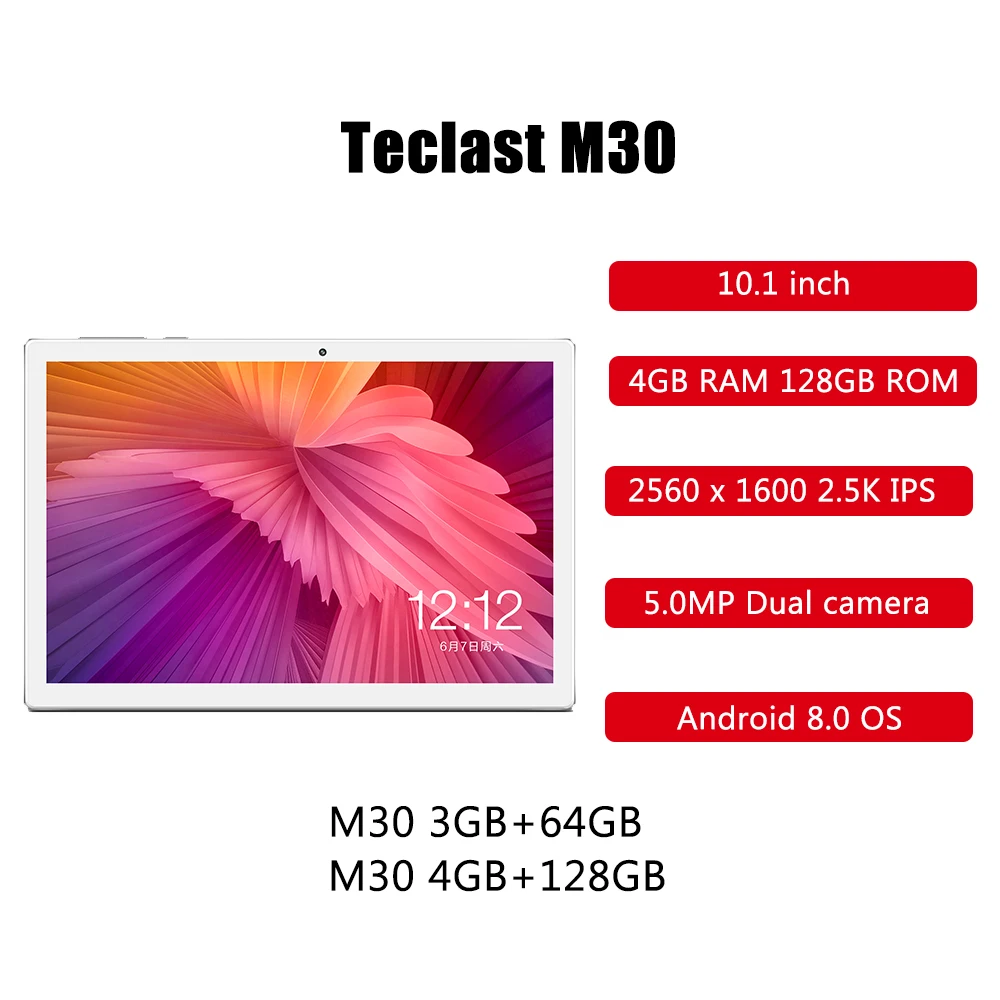 Планшетный ПК Teclast M30 10 1 дюймов 4G Phablet Android 8 0 MT6797X (X27) 4 GHz Decore cpu 4GB ram 128GB eMMC rom 5.0MP + 2.0MP