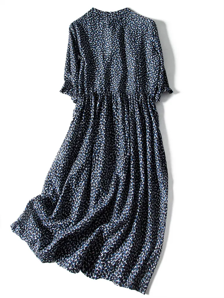 Женские платья из натурального шелка и хлопка с принтом короткие рукава