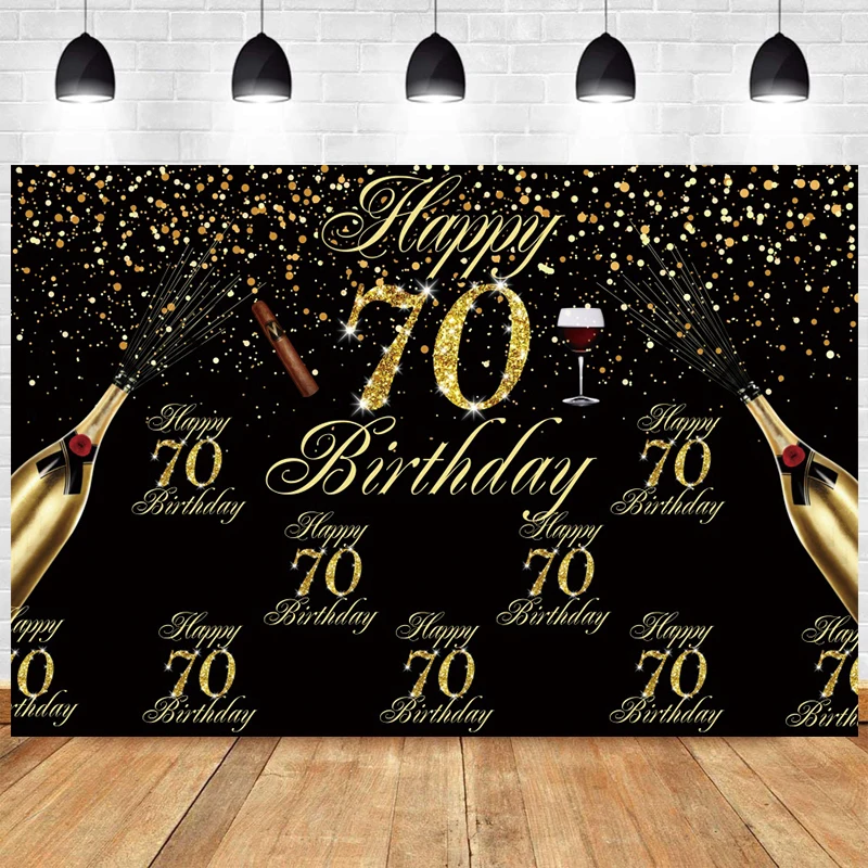 Фон для фотосъемки с изображением черного золота 70 дней рождения женщин шаров