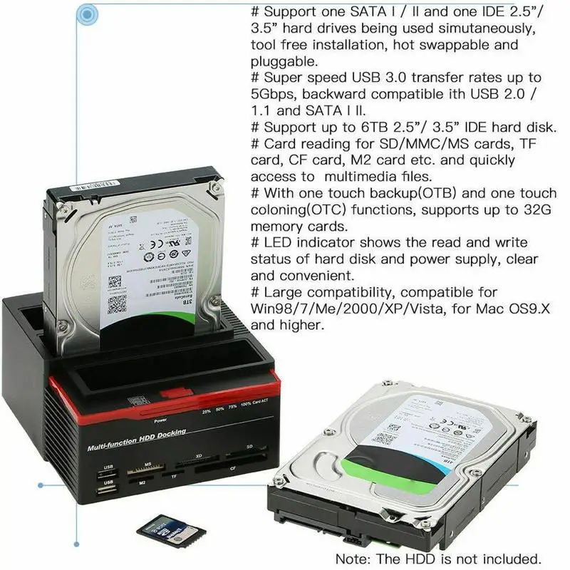 2 5 &quot3 5" USB 3 0 для SATA IDE жесткий диск HDD док клон usb хаб станция кардридер TF SD слот