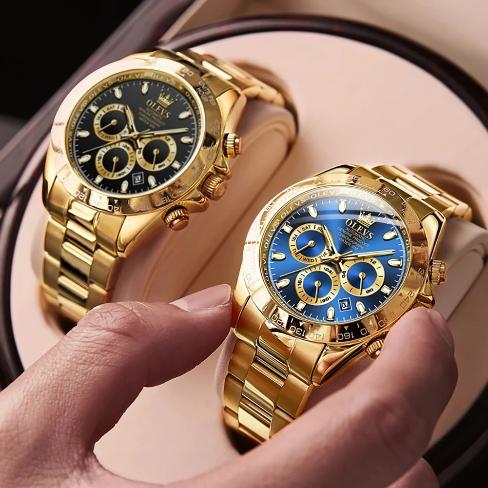 OLEVS Gold Mens Watch 007 Luxury Automatic Mechancial Stianless Steel Waterproof Multifunction Business Wristwatch Watch 6638