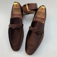 fashionable mens loafers classic british style suede deerskin casual dress brooch twisted personality small leather shoes 48