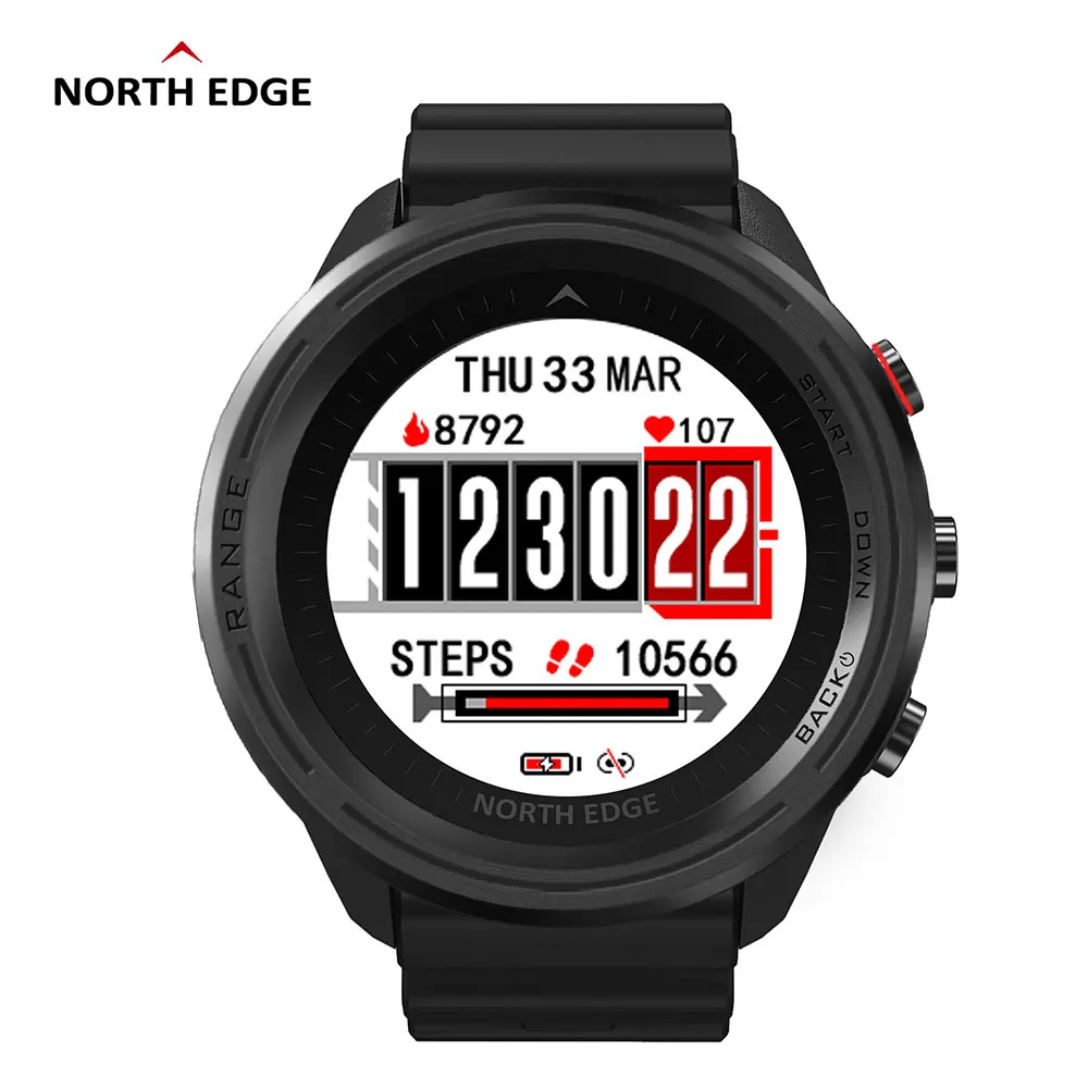 Часы NORTH EDGE мужские водонепроницаемые умные фитнес часы с GPS барометром компасом
