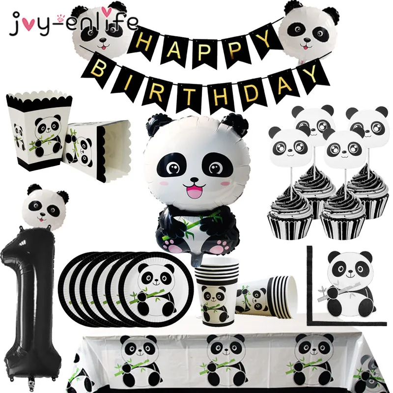 

Cartoon Panda Theme Birthday Party Decorations Kids Disposable Tableware Cake Topper Plate Napkins Baby Shower Party Supplies