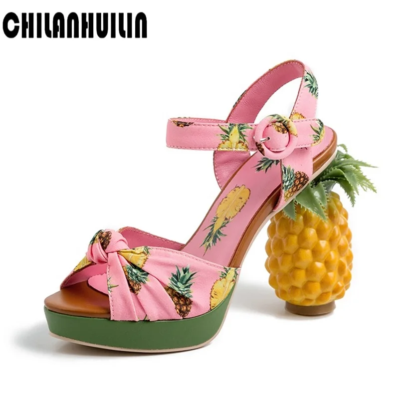 Новинка Брендовые модные туфли лодочки на высоком каблуке с рисунком ананаса