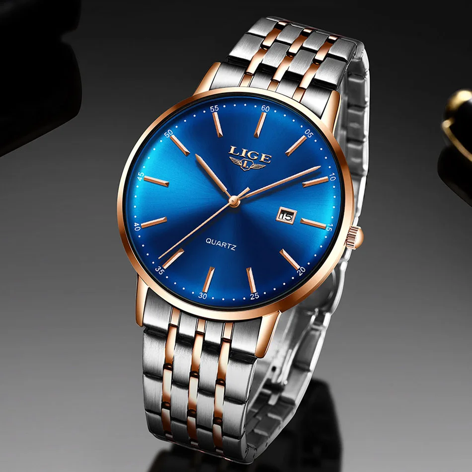 Часы Reloj Hombre 2020 LIGE Мужские кварцевые брендовые Роскошные модные полностью