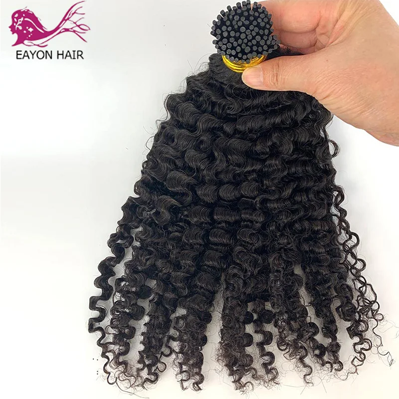 Волосы для наращивания монгольские кудрявые с I-образным кончиком 4B 4C волосы