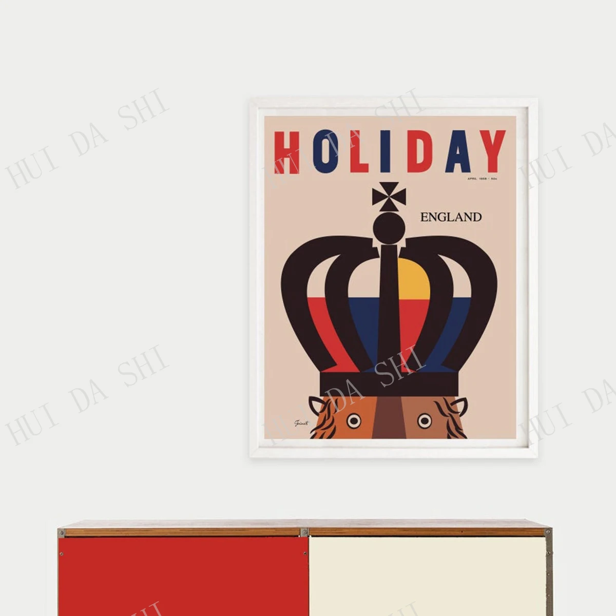 

ENGLAND HOLIDAY Mid Century Modern Magazine Poster Print Travel Tom Eckersley London Palace Paul Rand Geometric Lion Zoo