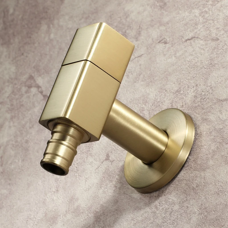 

Brushed Gold Square Copper Wall Mounted Washing Machine Tap Mop Pool Tap Garden Outdoor Bathroom Water Faucet