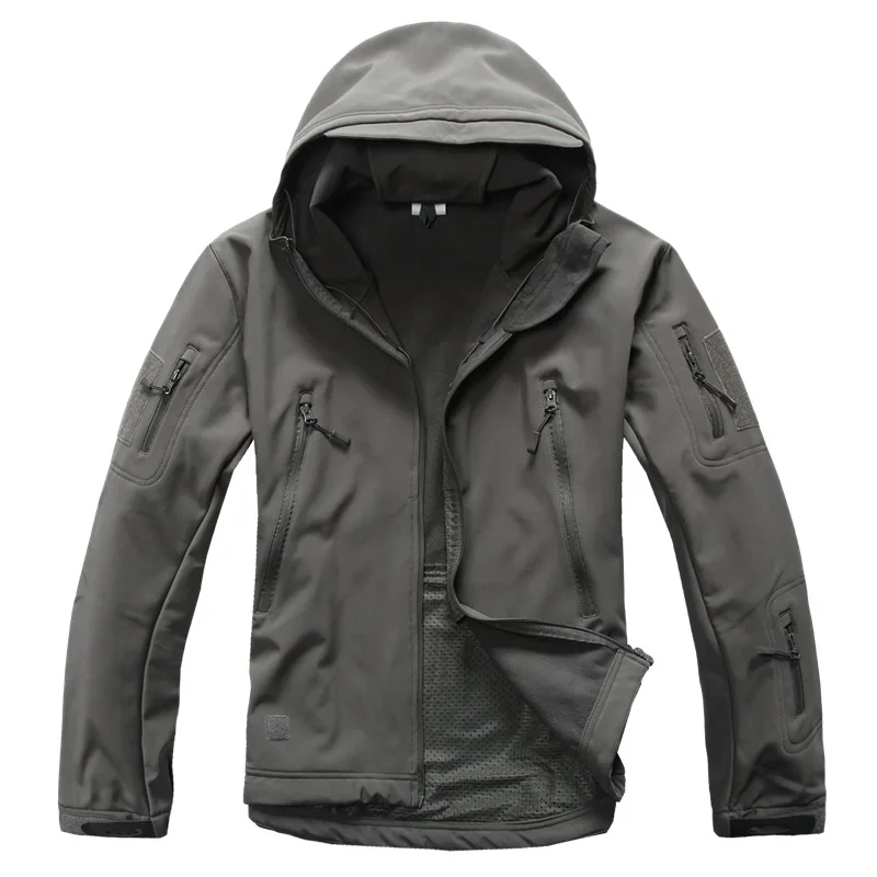 4XL походные куртки Акула кожа мягкая оболочка Военная Тактическая уличная куртка водонепроницаемая армейская флисовая одежда камуфляжная ветровка - Цвет: Серый