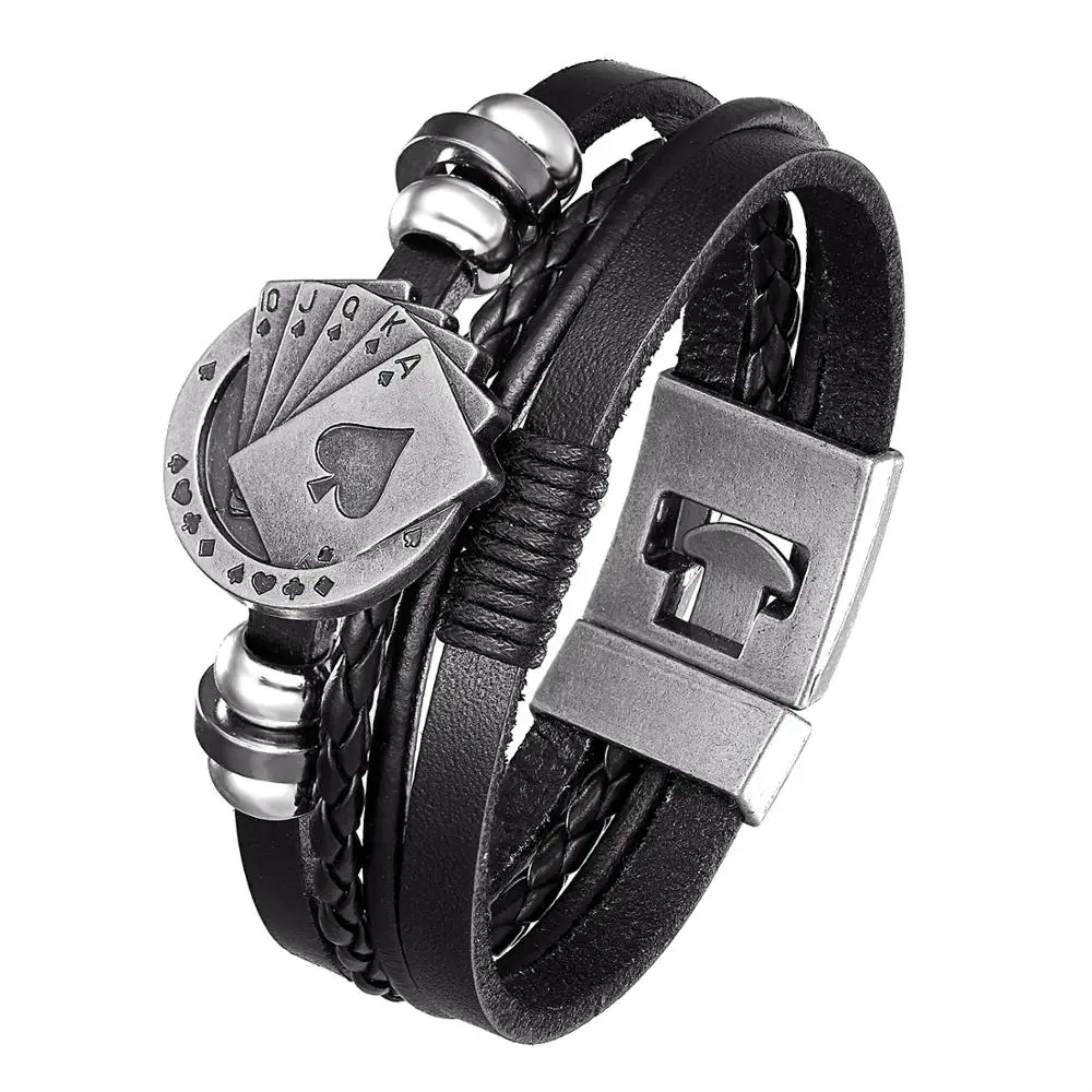 2020 новый модный кожаный браслет в стиле ретро мужской Шарм покера принца Вегаса