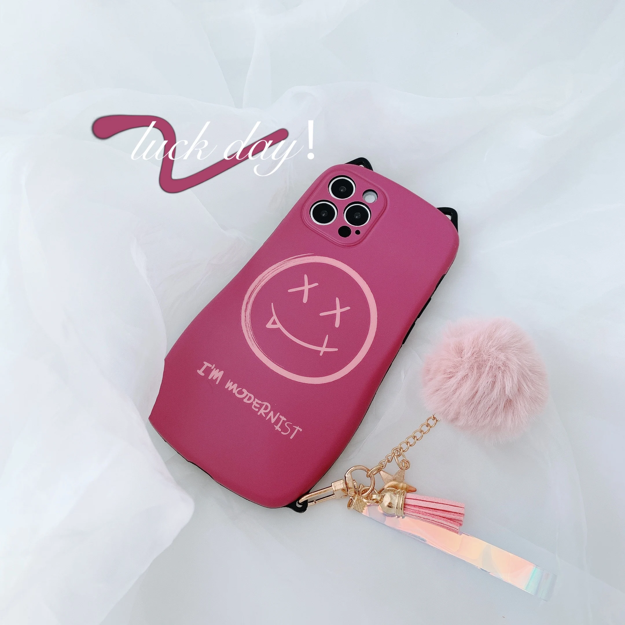 

3D Smiley Case For iPhone 11 12 Pro Max Mini 7 8 Plus XR X XS MAX Trend Creative Cover With Bracelet