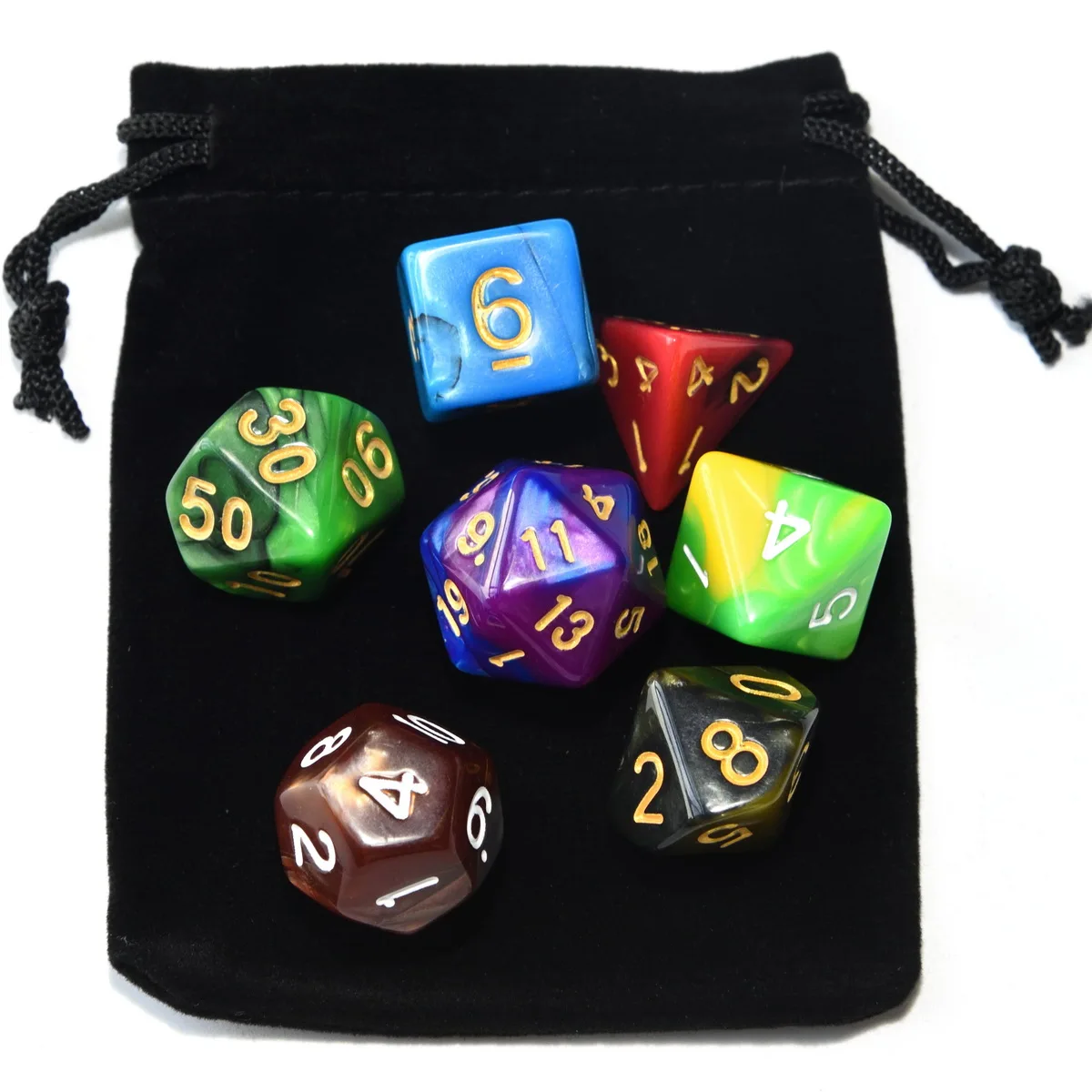 Двухцветные Акриловые многогранные игральные кости с сумкой на шнурке для