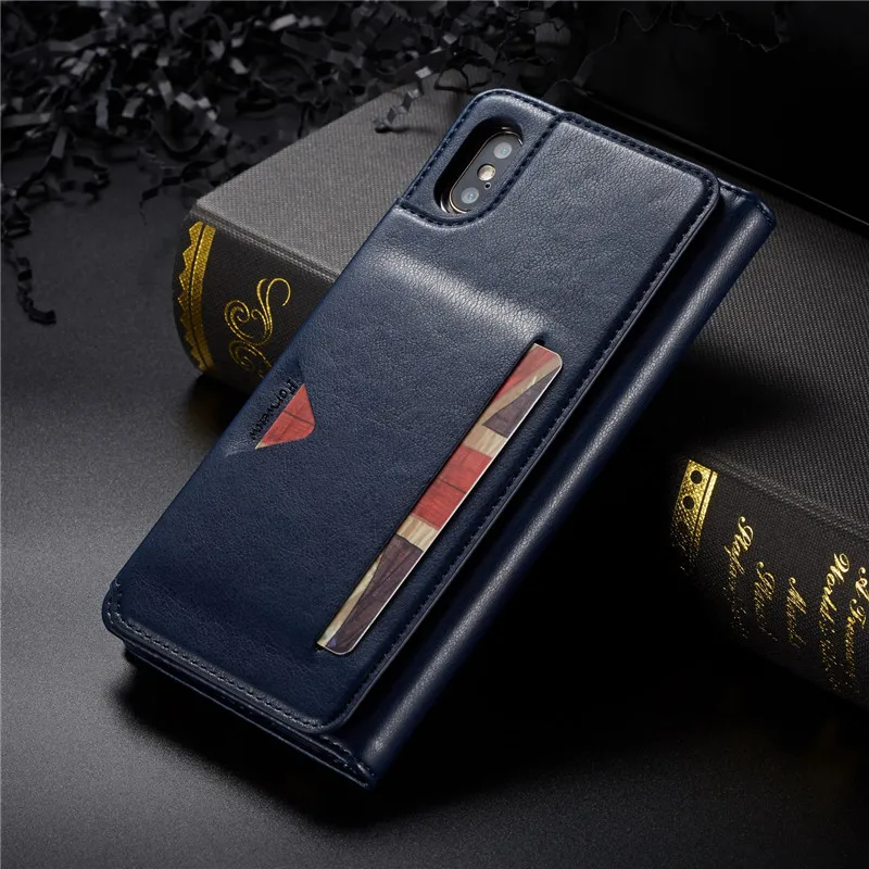 Синий Магнитный кожаный чехол для Apple iPhone 11 Pro 8 7 6s 6 Plus XR X XS Max чехол-книжка для iPhone 6s 7 8 Plus чехол-кошелек для карт - Цвет: Синий