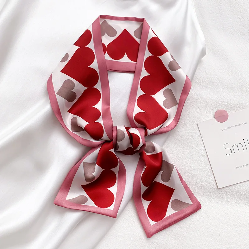 Корейский шарф в форме сердца узкая полоса кошелек узкий ручка лента Шелковый