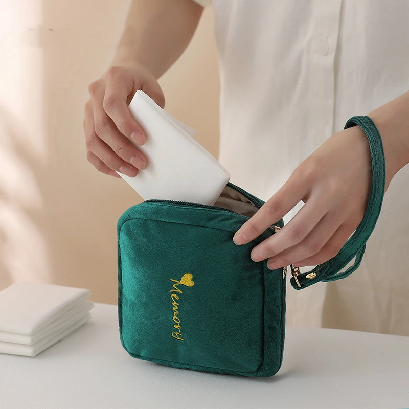 

Flocking Fabric Sanitary Napkin Bag Menstrual Cup Pouch Nursing Pad Holder Washable Organizer Storage Small Travel Cosmetic Bag