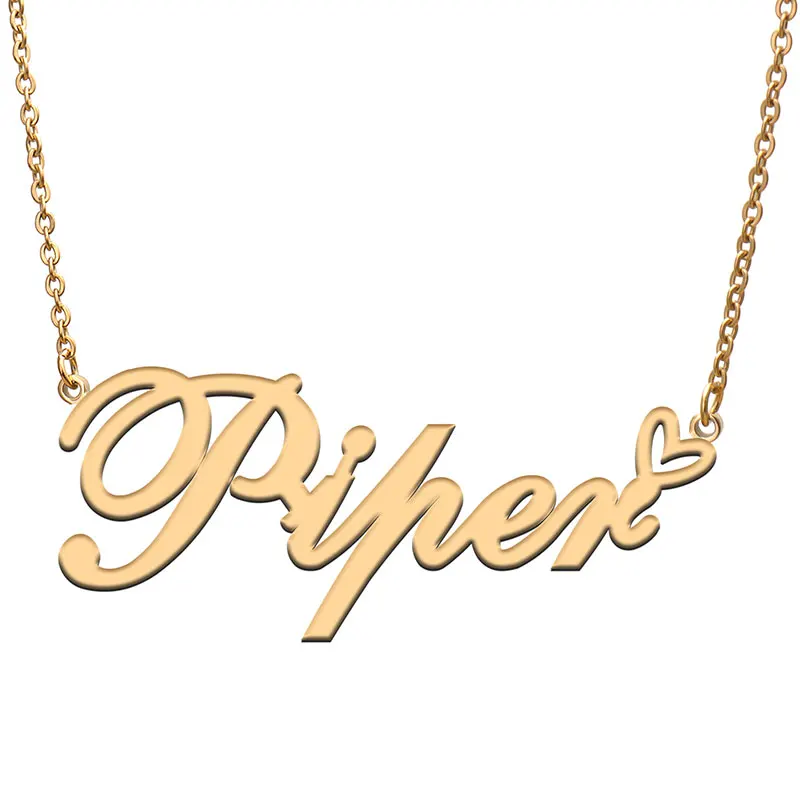 

Piper Love Heart Name Necklace Personalized Gold Plated Stainless Steel Collar for Women Girls Friends Birthday Wedding Gift