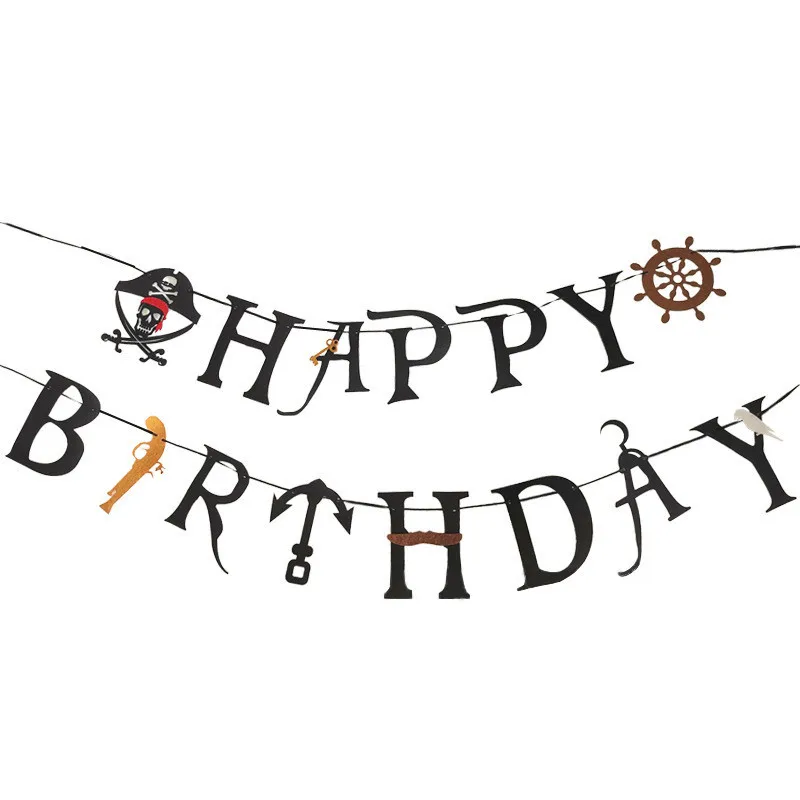 JQSYRISE Pirate Skull Happy Birthday Banner Cupcake Toppers Kids Party Bunting Garland Baby Shower Flag Supplies | Дом и сад