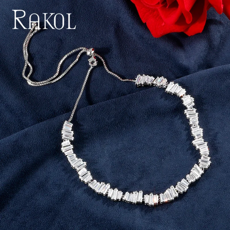 RAKOL брендовые ювелирные изделия Роскошные CZ Циркон Асимметричная колонна розовое золото цвет элегантный теннис колье ожерелье для женщин ужин платье