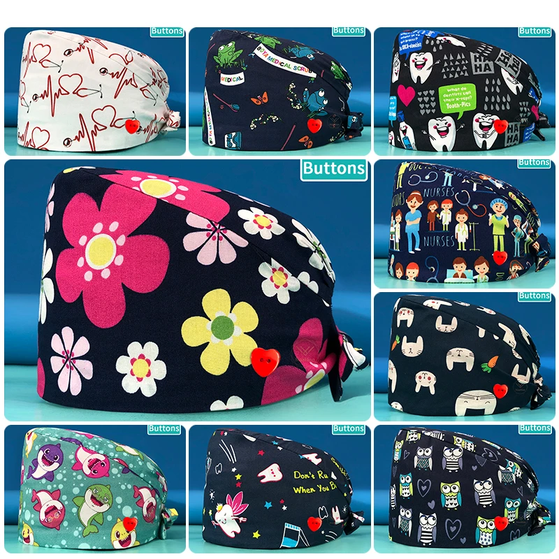 

Pet Grooming Agency Women Scrubs Hats Beauty Salon Beautician Work Hat Scrubs Caps Tieback Straps Sweatband Adjustable Lab Hat