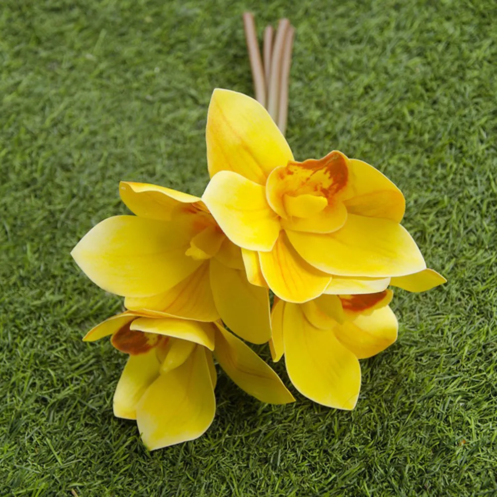 Искусственные цветы с 4 головками Cymbidium Свадебный букет ручной работы для