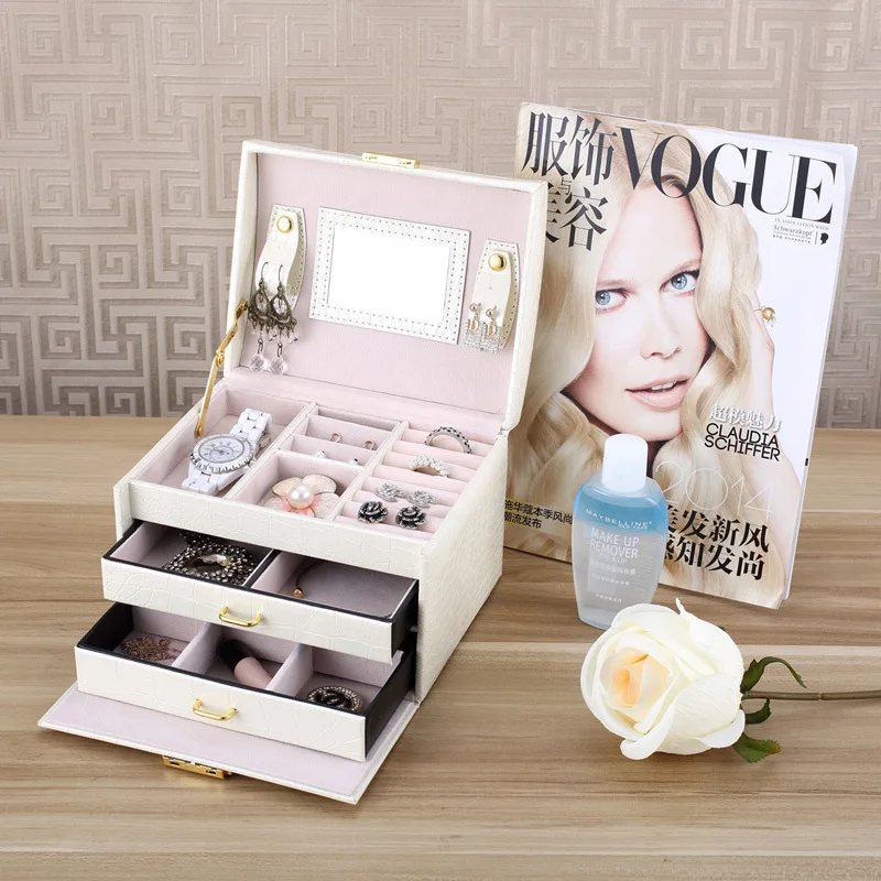 

Jewlery Box With Large Capacity Ornament Ear Stud Simple And Exquisite Necklace Ring Organizer Household High-End Jewelry Box