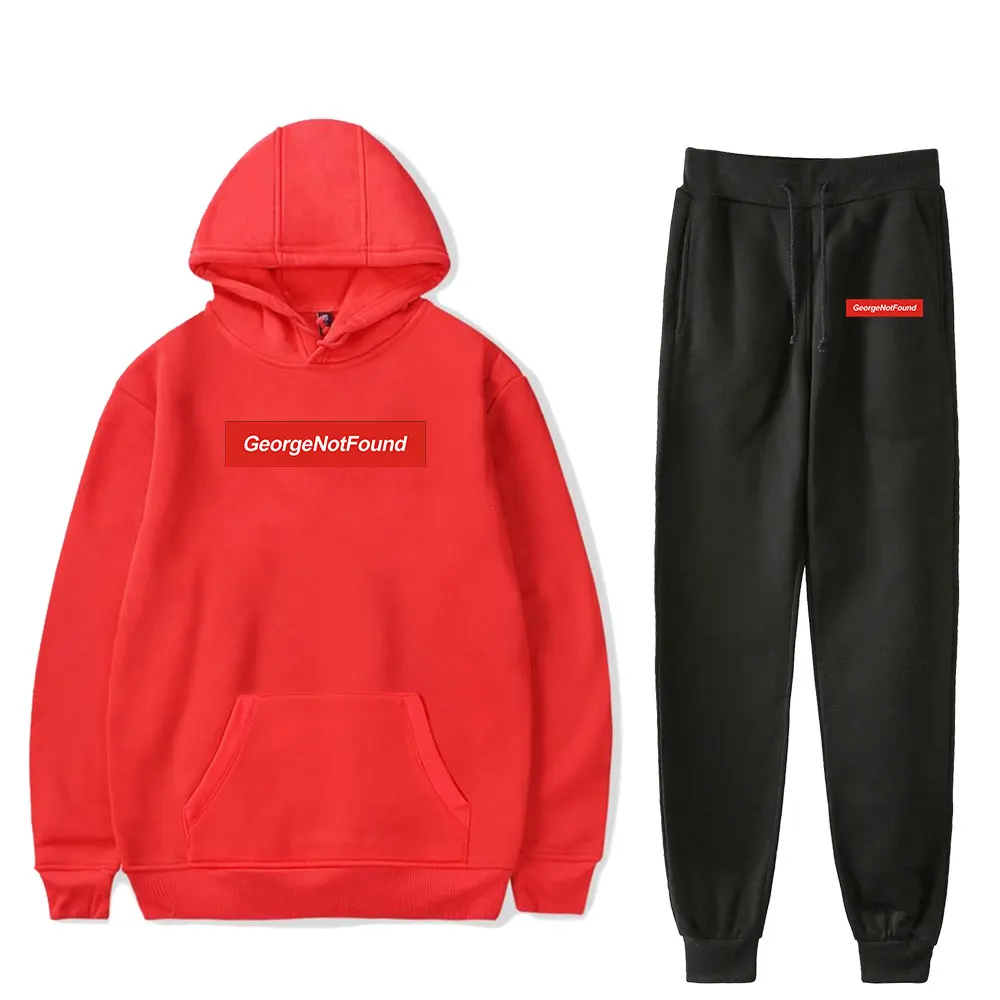 

New Fashion George NotFound Merch Two Piece Set Women/Men Hoodies+Long Pants Pullover Unisex Harajuku Suit