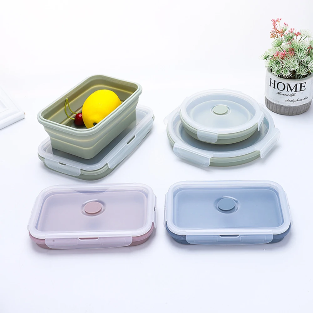 

4 pcs Silicone Lunch Box Collapsible Portable Leakproof Folding Food Container Lunchbox Bowl for Children Adult Eco-Friendly