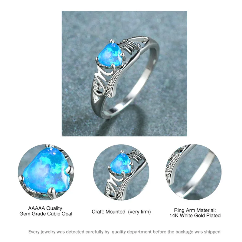 

Vintage Female Love Heart Opal Ring Elegant Hollow Blue Stone Thin Wedding Rings For Women Trendy Silver Color Mom Ring