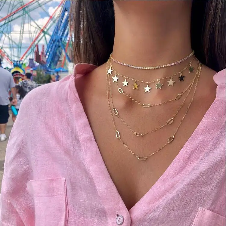 Тонкая теннисная цепь с фианитами женский чокер многослойное ожерелье