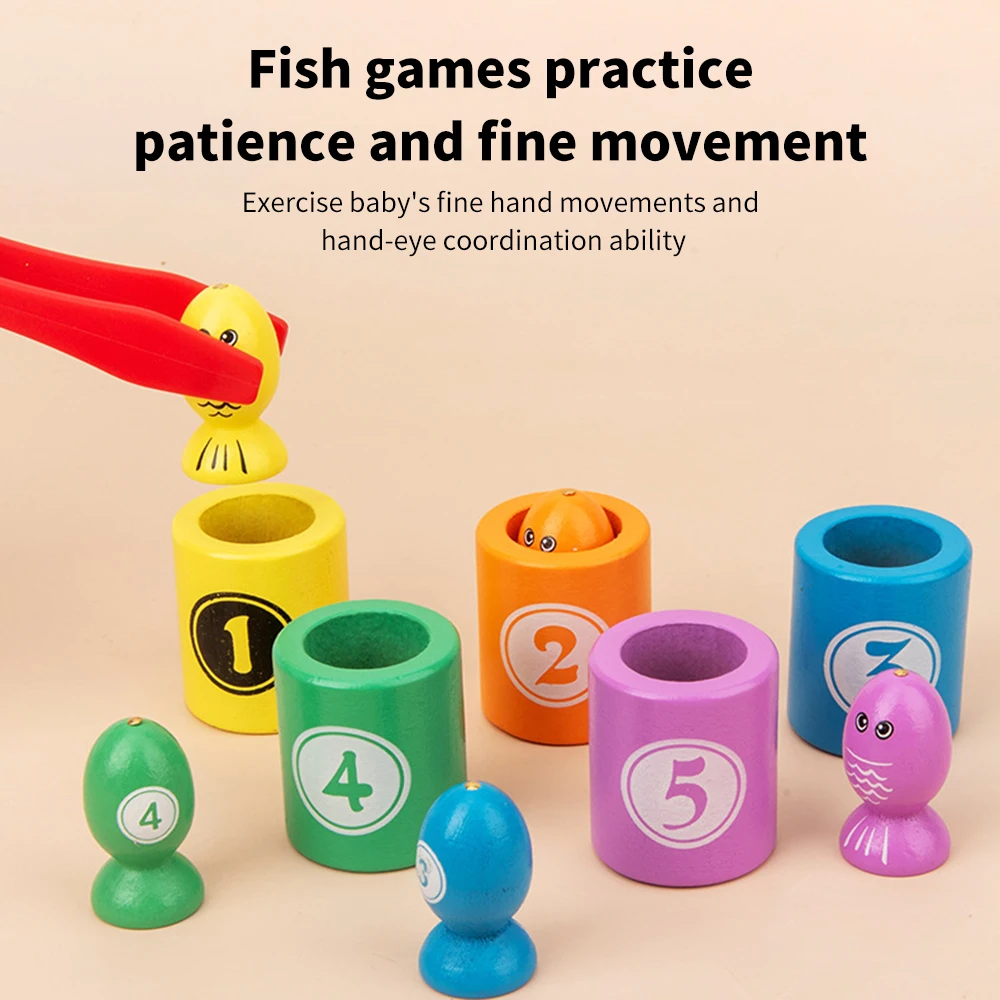 

Baby Montessori Education Wooden Toys Early Learning Number Color Matching Toy Magnetic Fishing Clip Insect Game Gifts For Kids