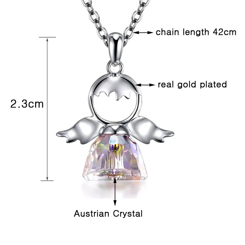 

SINLEERY Lovely Austria Crystal Angel Pendant Necklace Yellow Gold Color Chain Necklace For Women Girlfriend Gift XL034 SSI