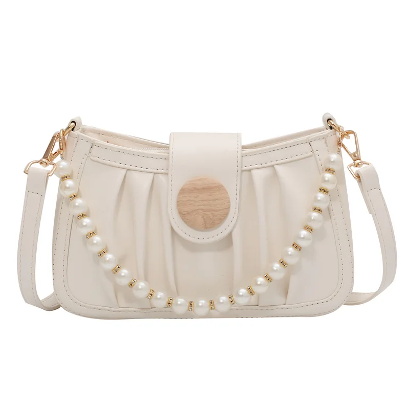 

Fashion Pleated Design Pearl Shoulder Bags for Women 2021 New High-Quality Pu Leather Female Crossbody Bag Luxury Brand Handbags