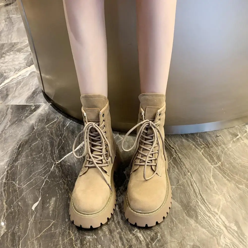 

2021 Autumn Winter Women Boots Platform Black Gothic Shoes Combat Boots Women Fashion Motorcycle boot Khaki Black Ankle Boots