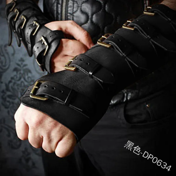 

Medieval Armor Gloves Wide Cuffs Bracers Men Steampunk Warrior Gauntlet Renaissance Knights Templar Leather Lace-up Wristband