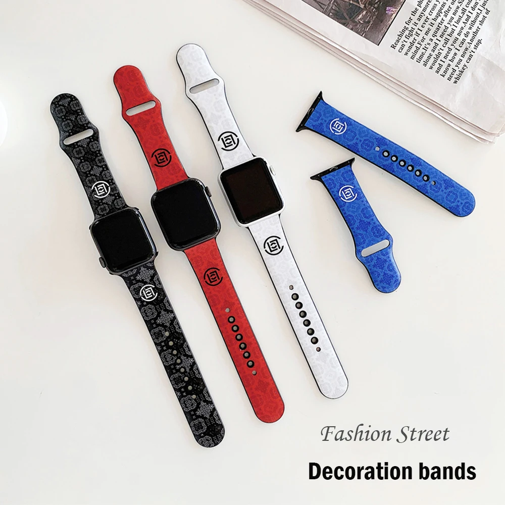 

Decoration strap for Apple watch 7 band 41mm 45mm correa 38/42mm belt Silicone Printed bracelet iWatch serie 5 4 SE 6 44mm 40mm