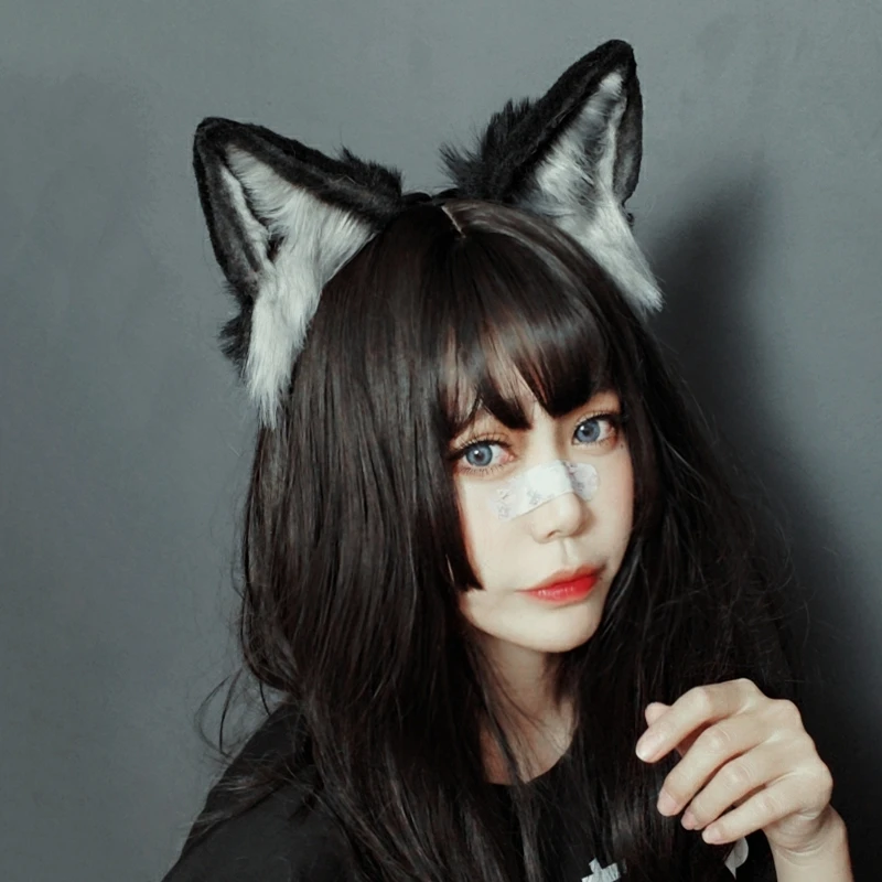 Новинка обруч для волос ручной работы с животными чёрная лиса волк волки уши