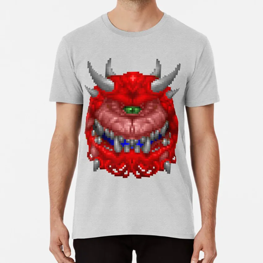 Серый DOOM Cacodemon 1993 шт. FPS футболка doom PC id gaming gamer hell 90s cacodemon - Цвет: Серый