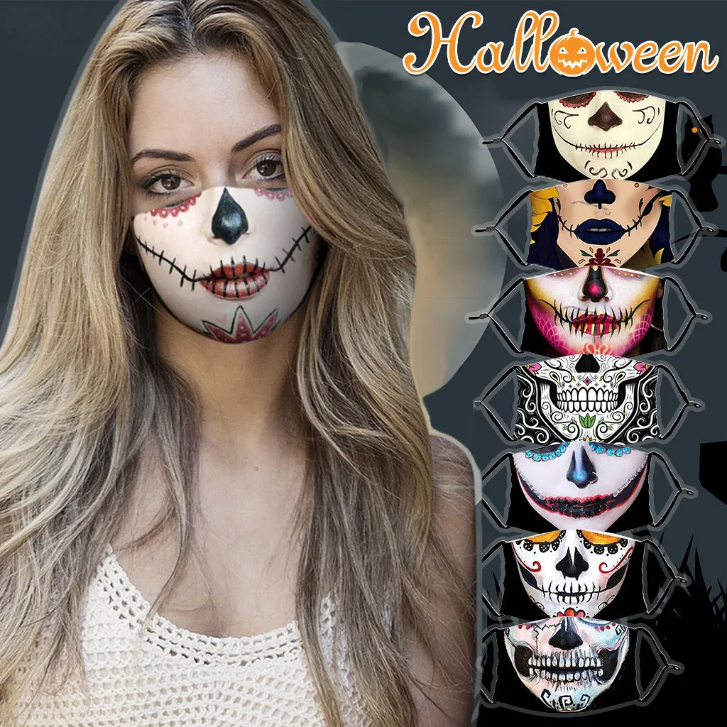 

Модная маска для лица с принтом на Хэллоуин пылезащитные моющиеся маски для рта Повседневная хлопковая ткань для взрослых маска для лица